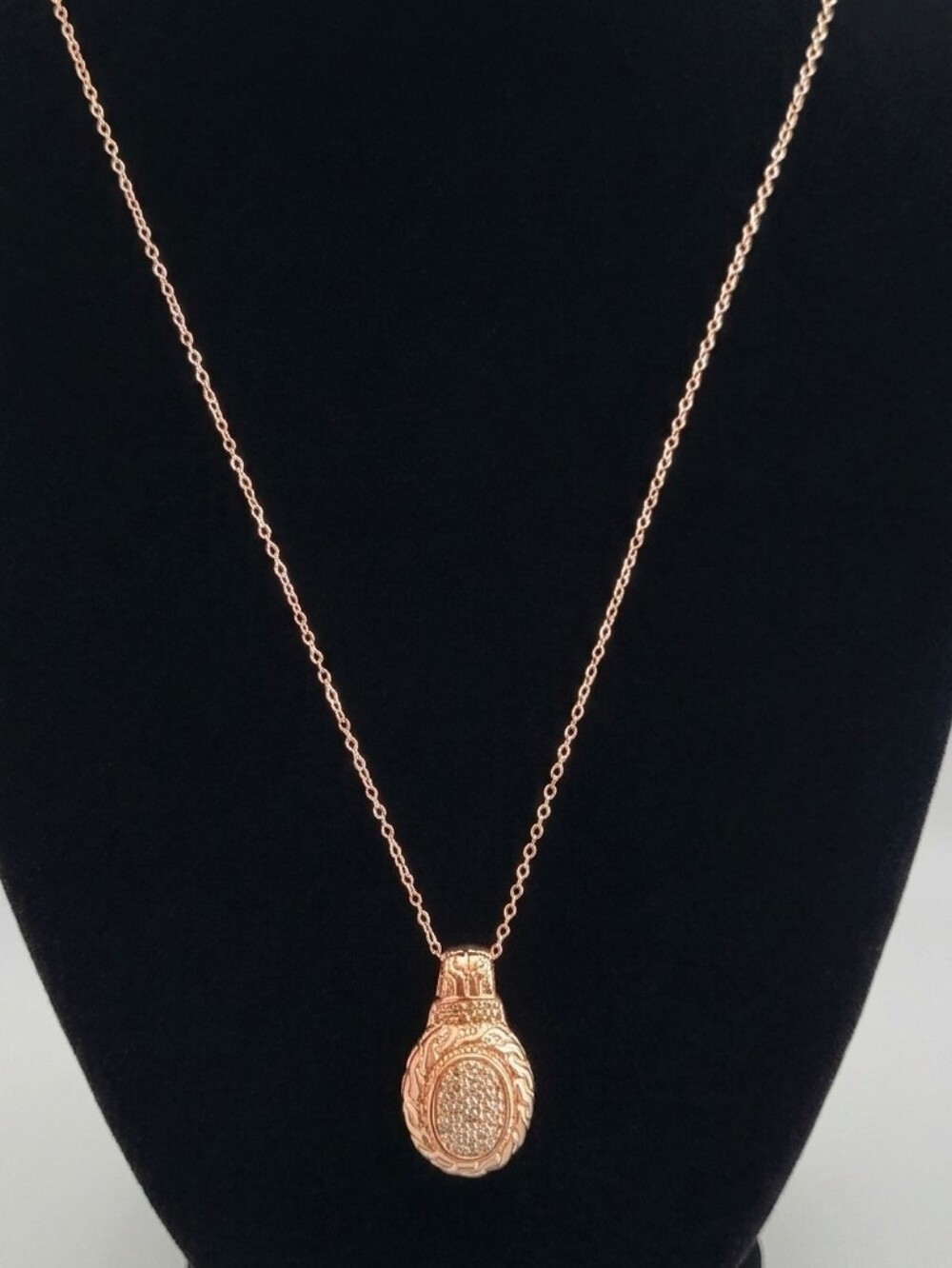 Rose Plated Silver Teardrop Pendant Necklace - Women Jewelry
